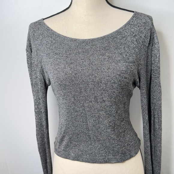 Brandy Melville Top Gray Cropped Long Sleeve Crew Neck - Picture 3 of 12